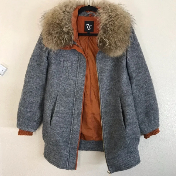 Vero Moda‎ ASOS gray coat fur orange wool blend - Picture 1 of 11